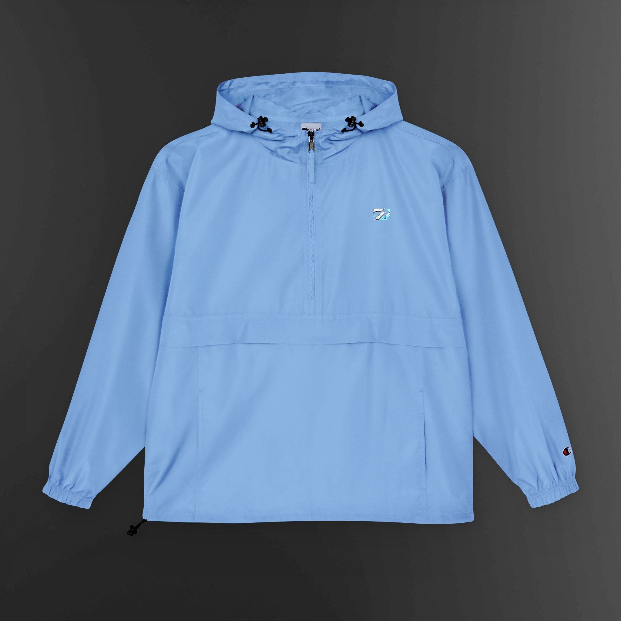 Light Blue Packable Anorak Jacket – Minimal Crest Hooded Windbreaker