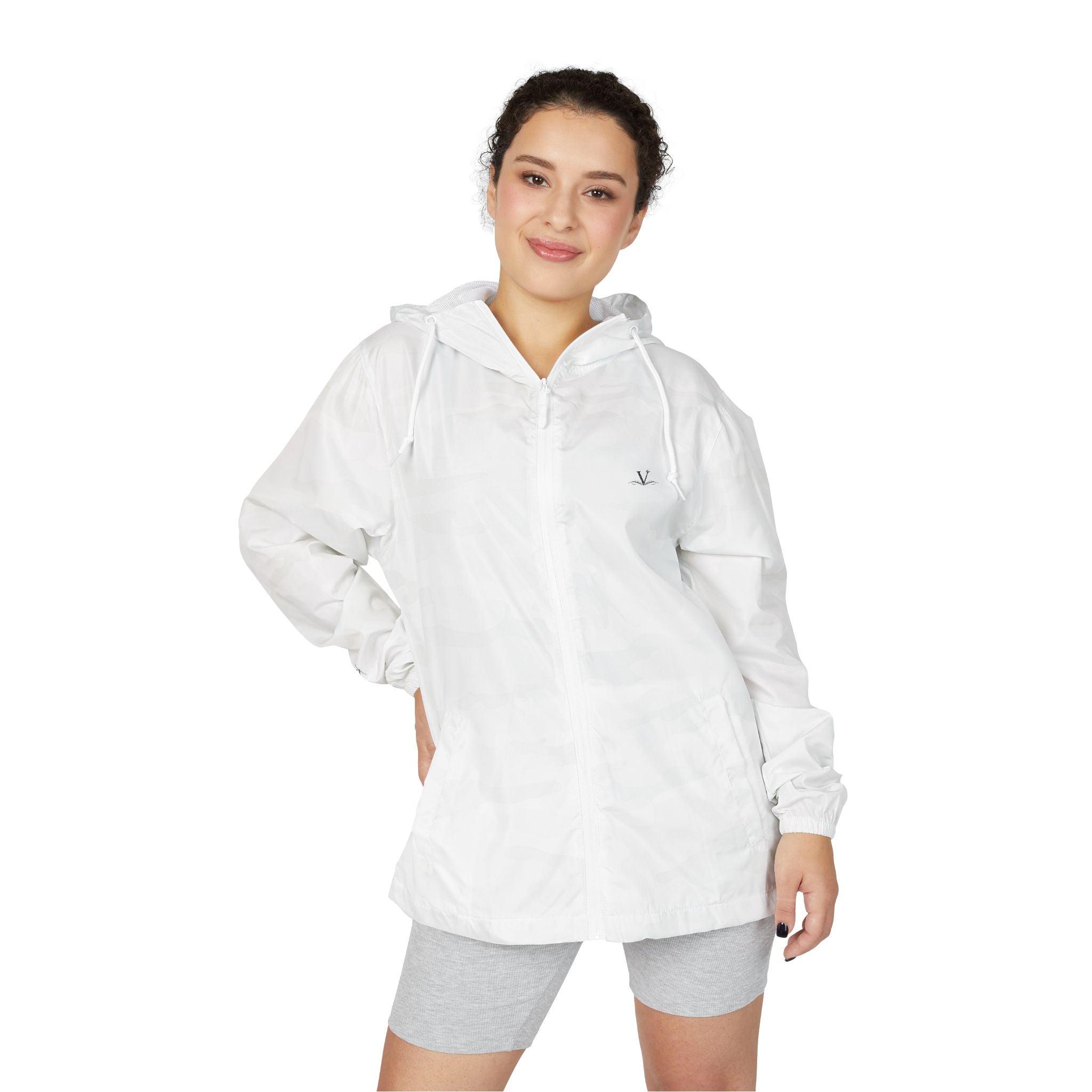 Windbreaker Jacket — Minimal White Camo Full‑Zip Hooded Shell