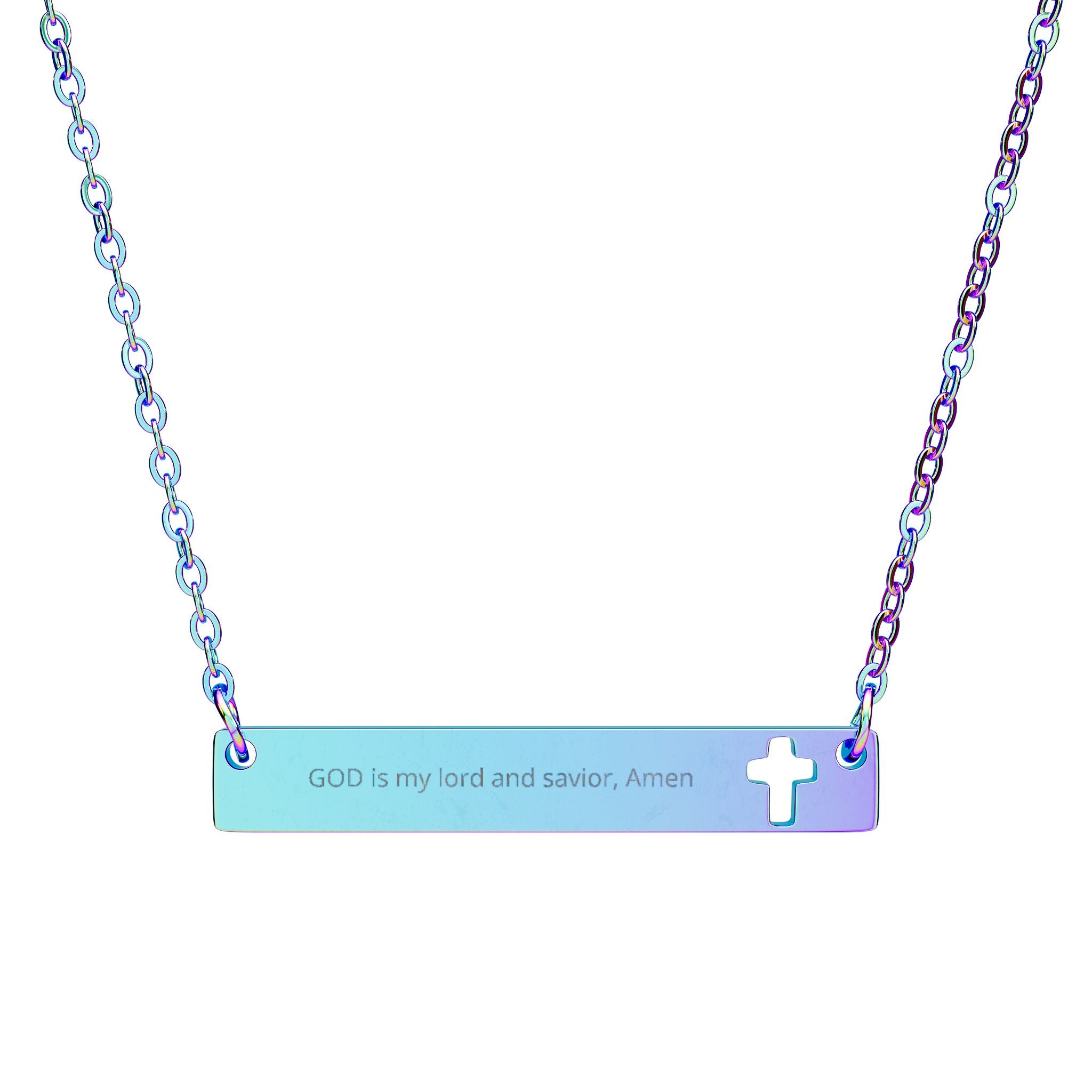 Engrave Cutout Cross Bar Necklace — Personalized Christian Pendant feel free to add your verses