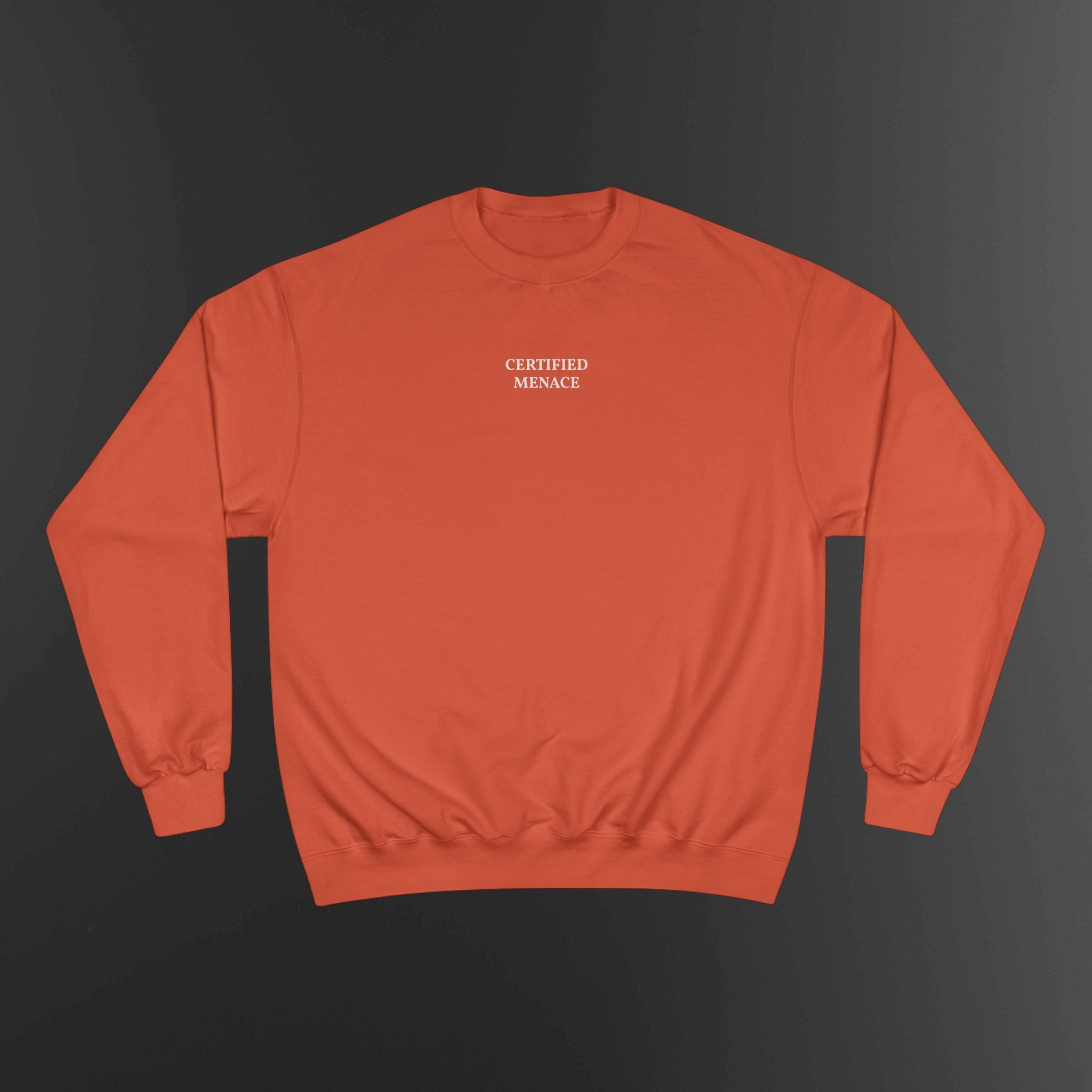 Certified Menace Sweatshirt | Minimalist Small Chest Text, White Crewneck