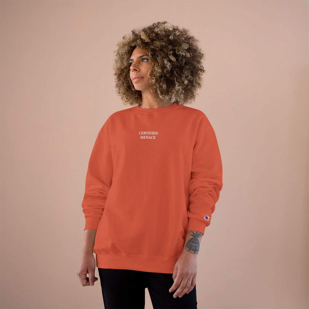 Certified Menace Sweatshirt | Minimalist Small Chest Text, White Crewneck