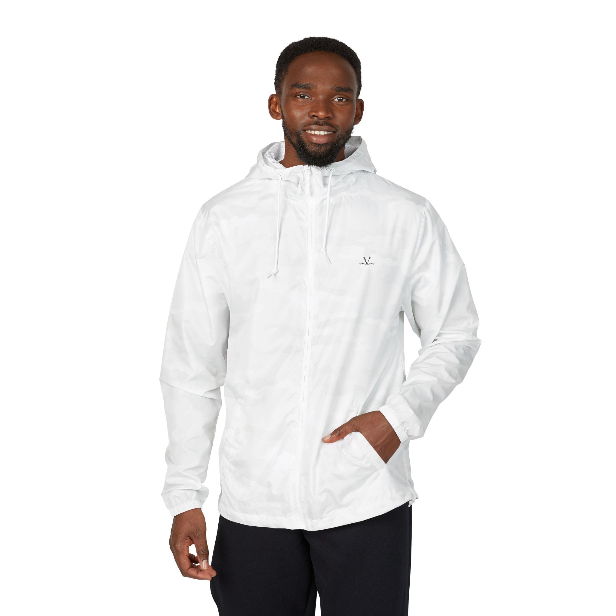 Windbreaker Jacket — Minimal White Camo Full‑Zip Hooded Shell