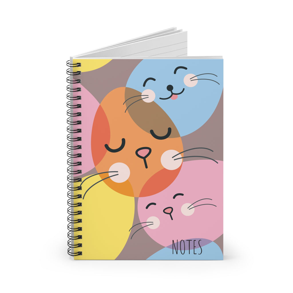 Colorful Cat Faces Spiral Notebook | Cute Kawaii Cats Ruled Notes