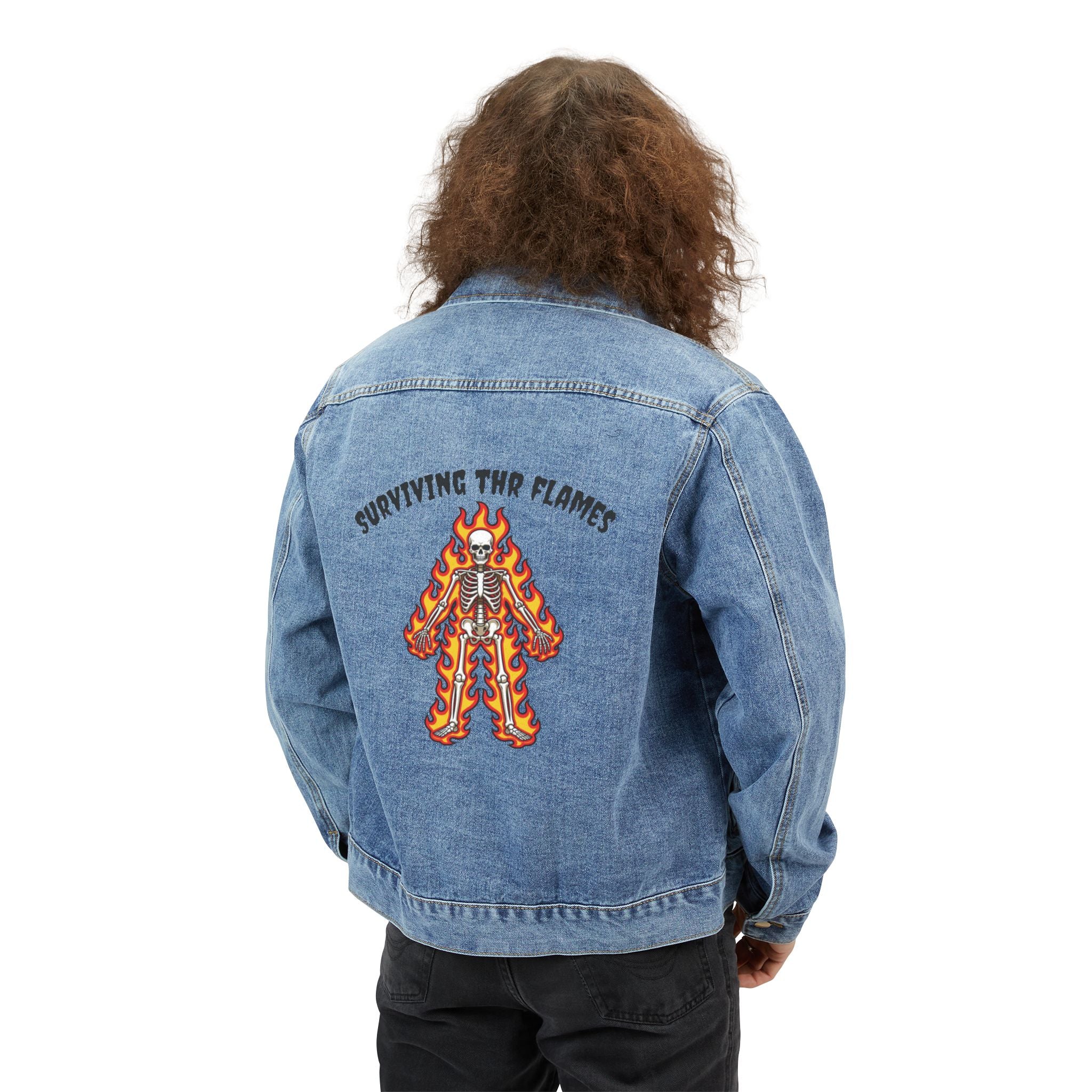 Blazing Flame Suit Studying The Flames Denim Jacket | Flame Patch
