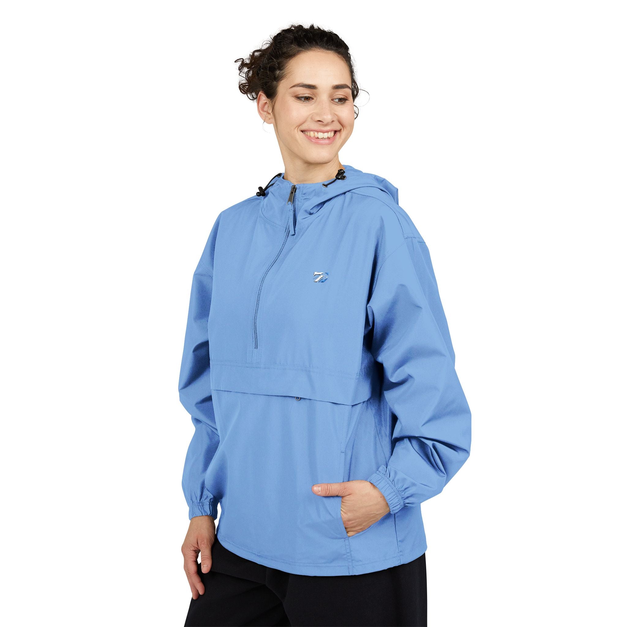 Light Blue Packable Anorak Jacket – Minimal Crest Hooded Windbreaker