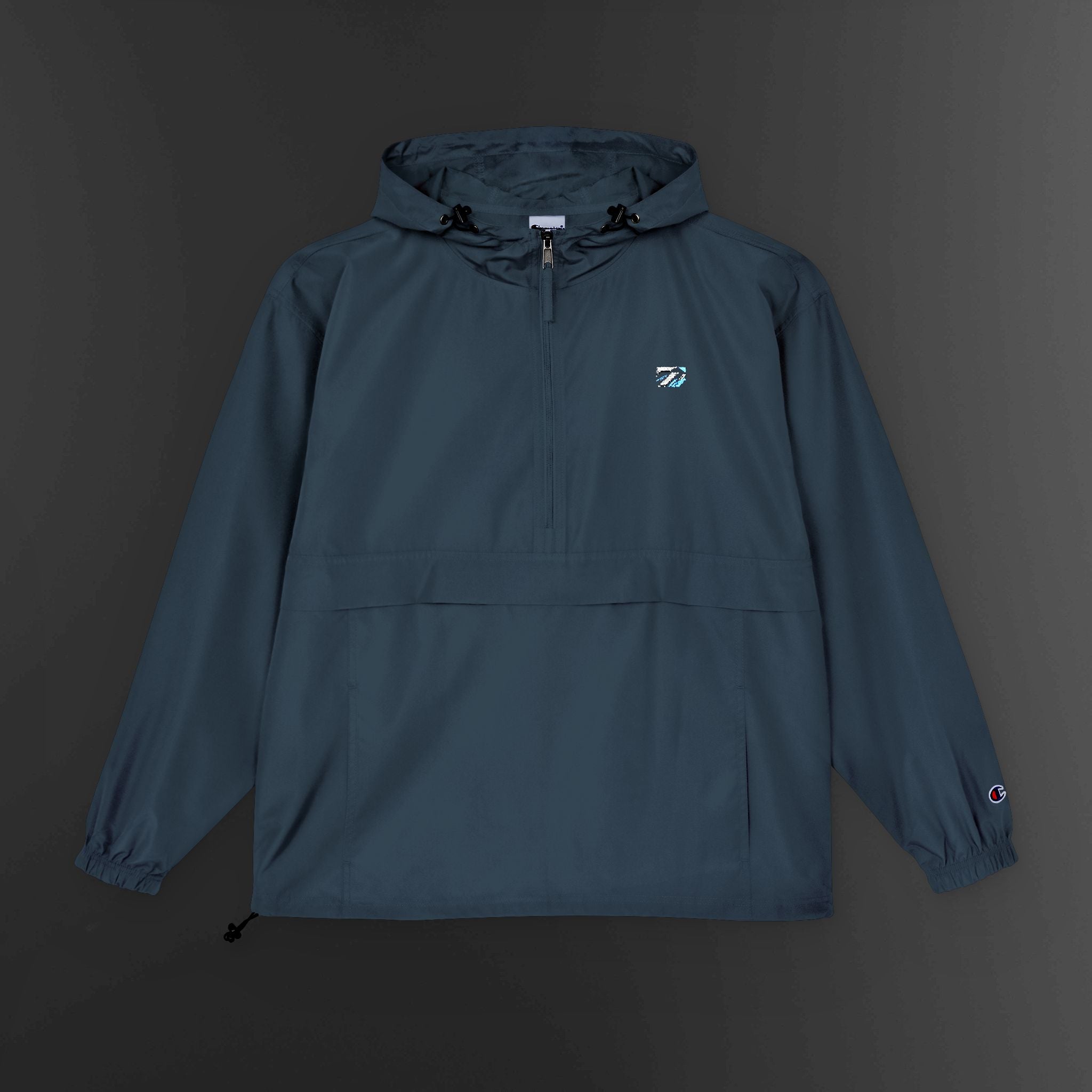 Light Blue Packable Anorak Jacket – Minimal Crest Hooded Windbreaker