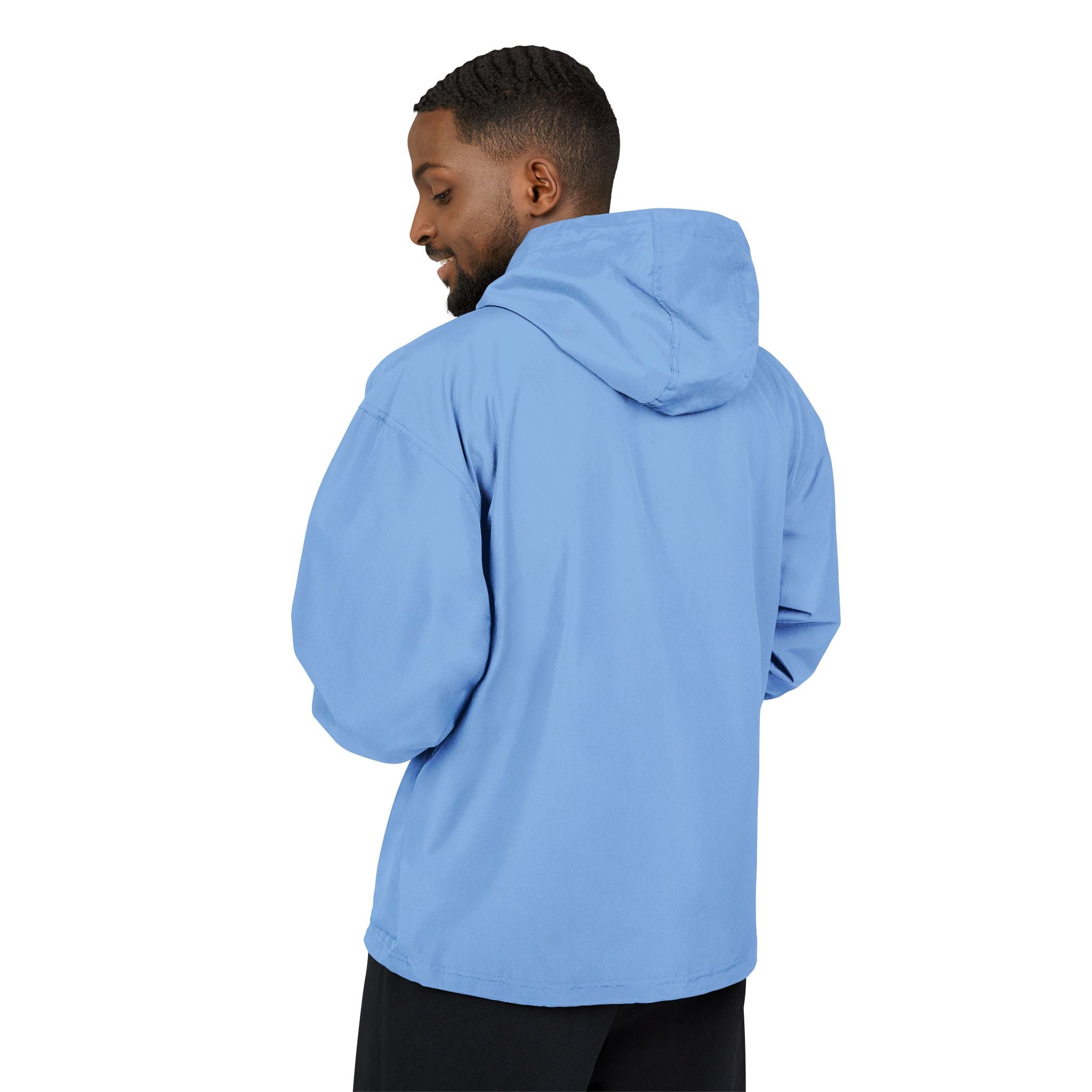 Light Blue Packable Anorak Jacket – Minimal Crest Hooded Windbreaker