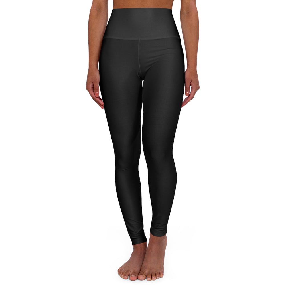 High-Waisted Yoga Leggings – Black All-Over Print Activewear