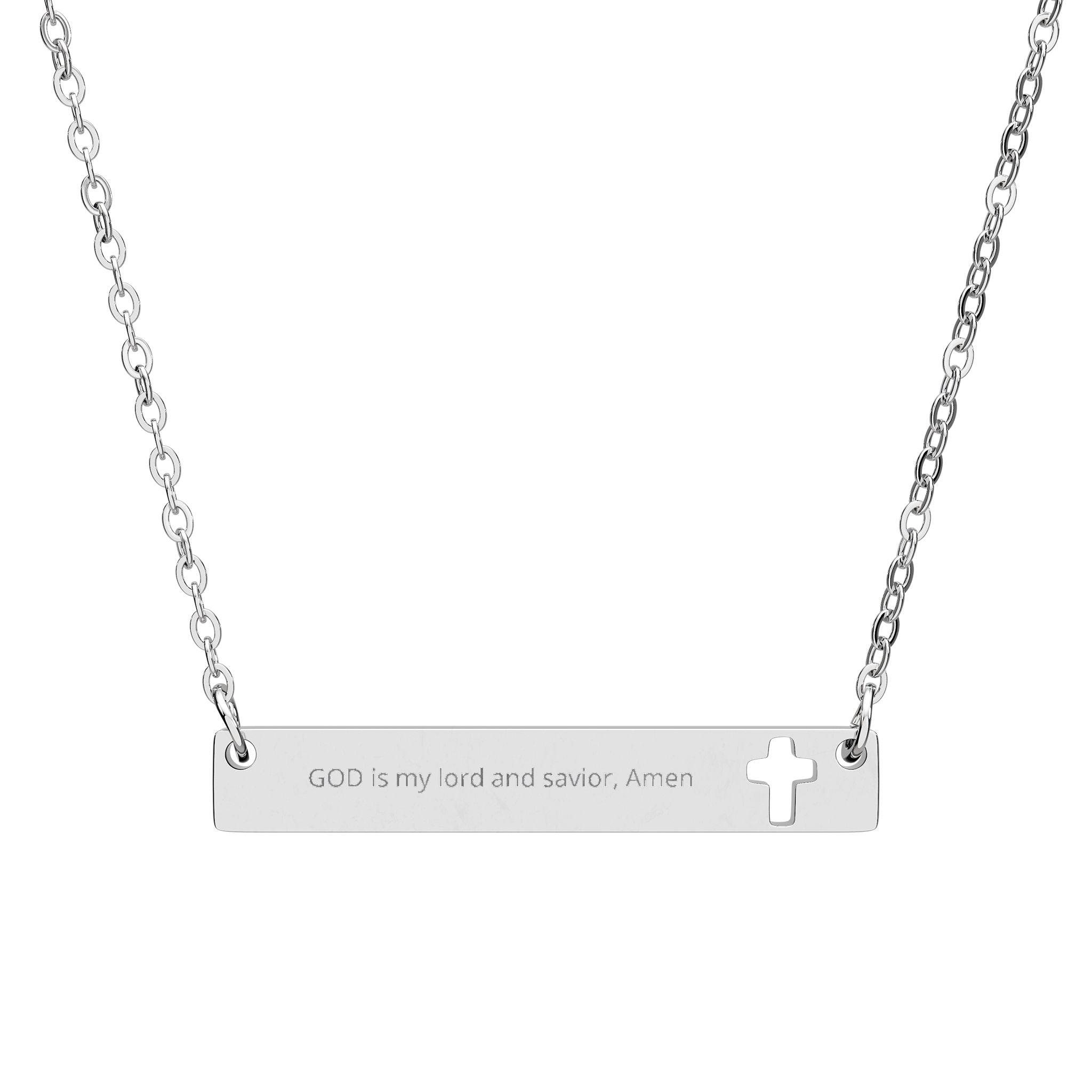 Engrave Cutout Cross Bar Necklace — Personalized Christian Pendant feel free to add your verses