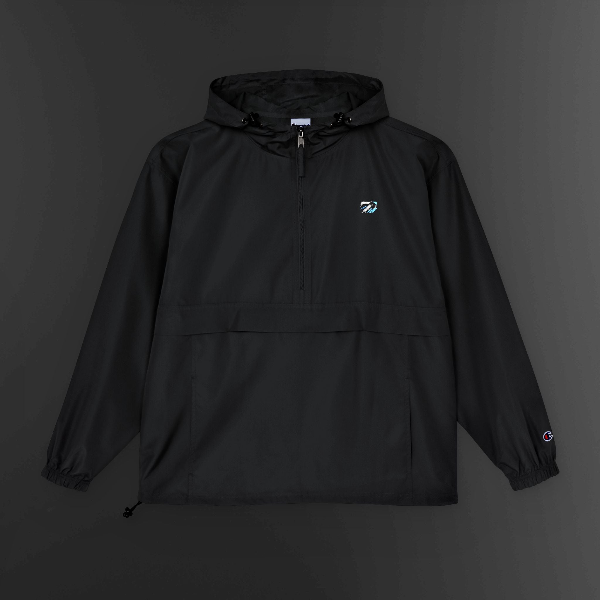 Light Blue Packable Anorak Jacket – Minimal Crest Hooded Windbreaker
