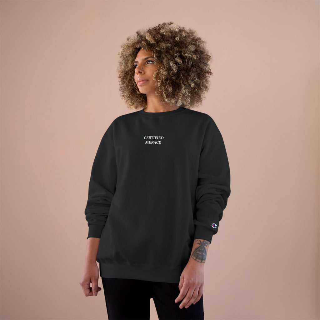Certified Menace Sweatshirt | Minimalist Small Chest Text, White Crewneck