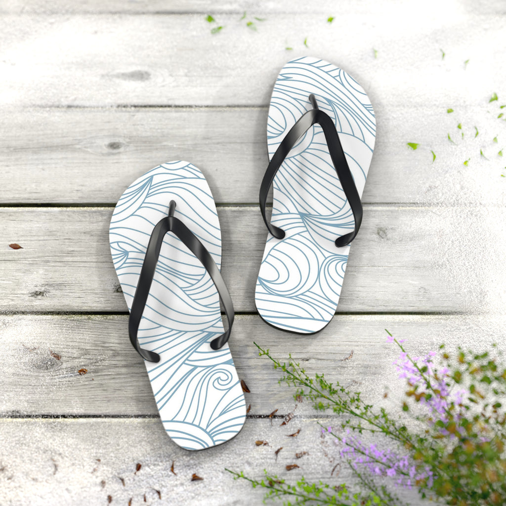 Blue Wave Pattern Flip Flops | Coastal Swirl Sandals