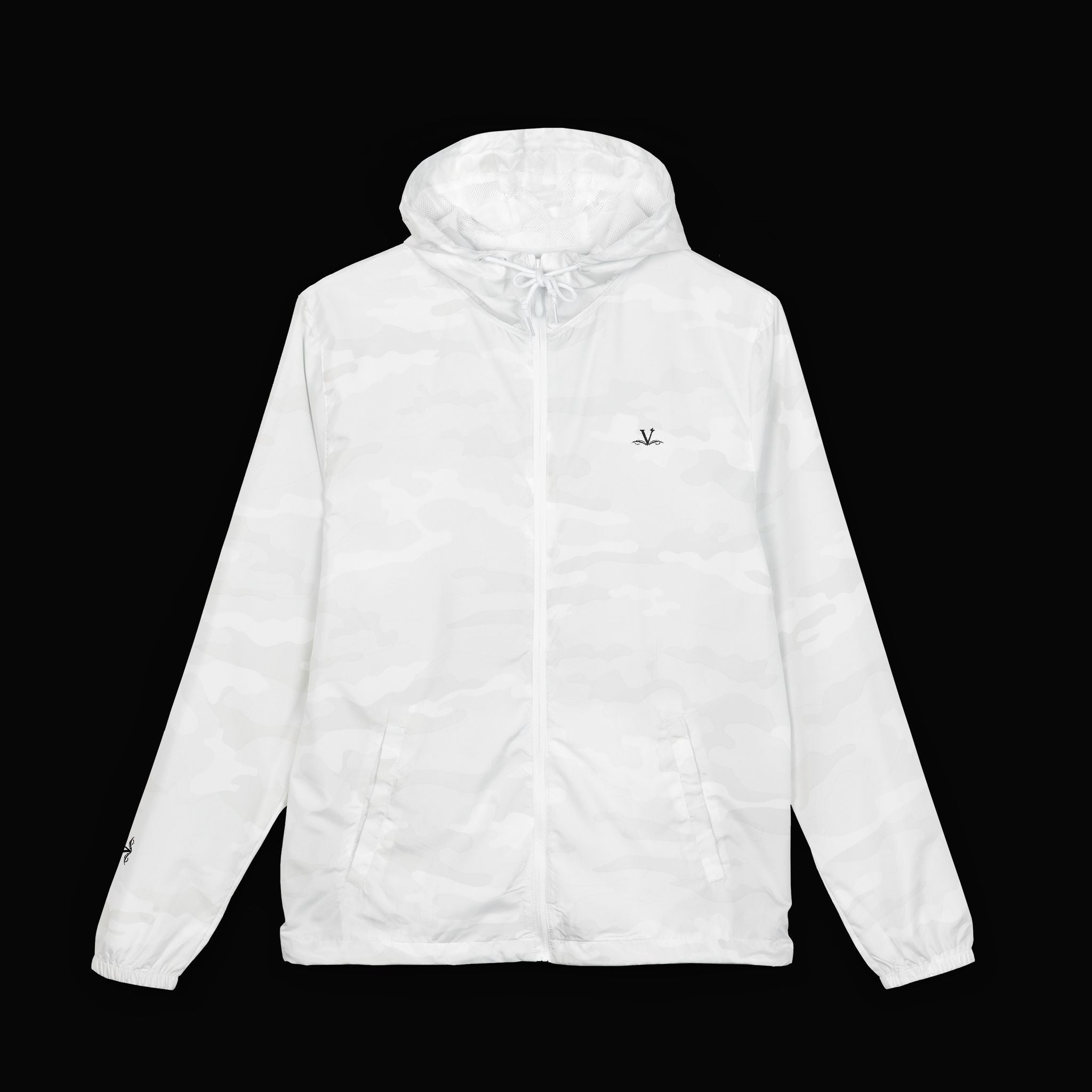 Windbreaker Jacket — Minimal White Camo Full‑Zip Hooded Shell