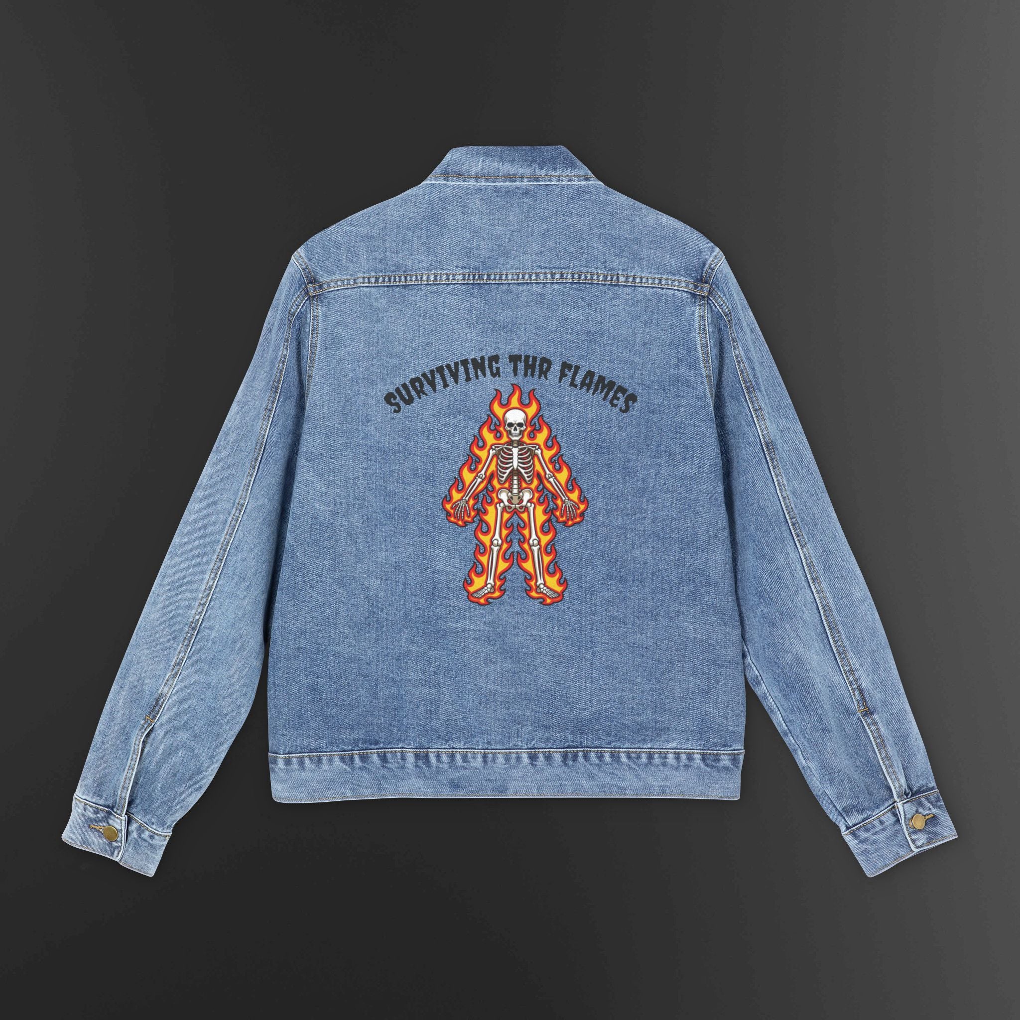 Blazing Flame Suit Studying The Flames Denim Jacket | Flame Patch