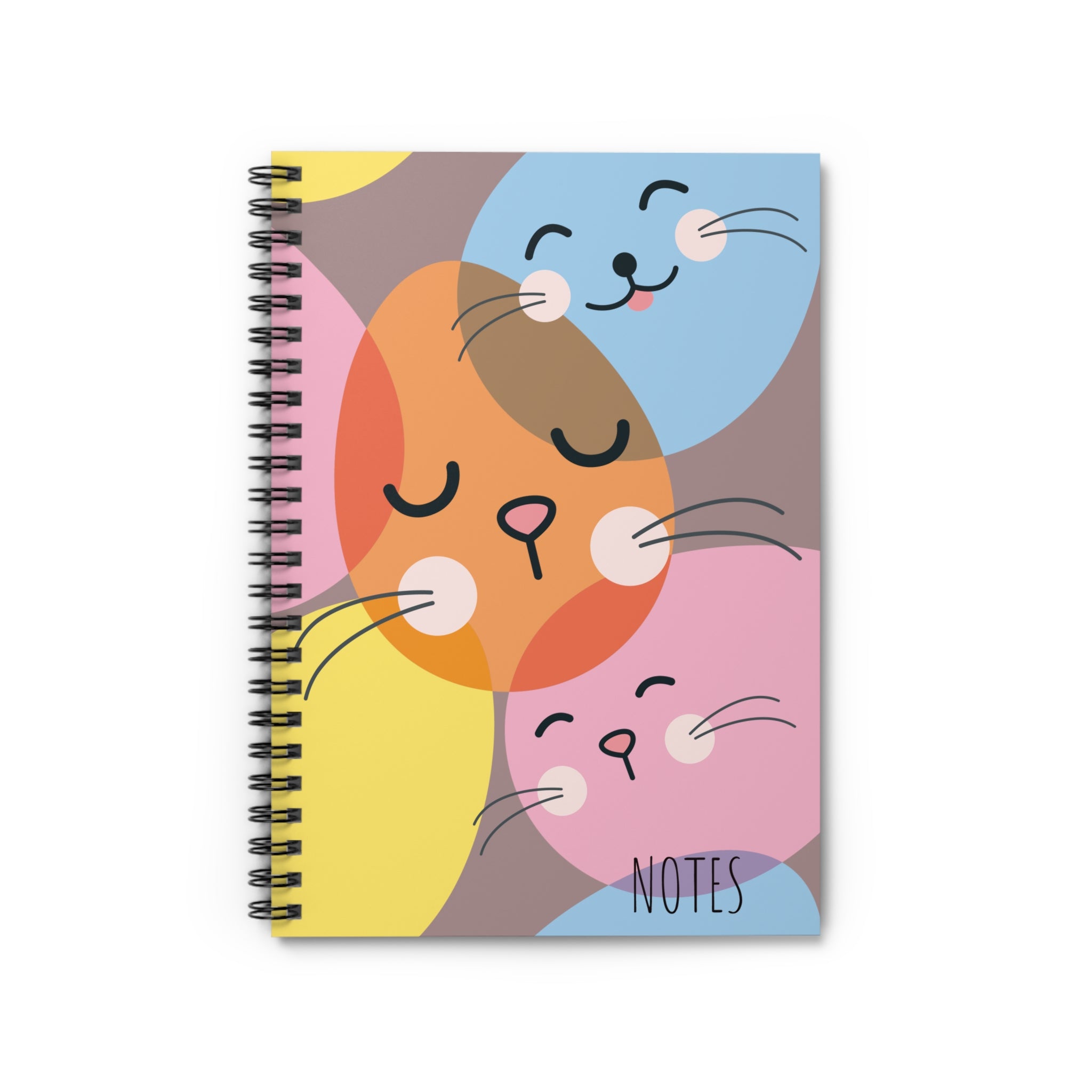 Colorful Cat Faces Spiral Notebook | Cute Kawaii Cats Ruled Notes