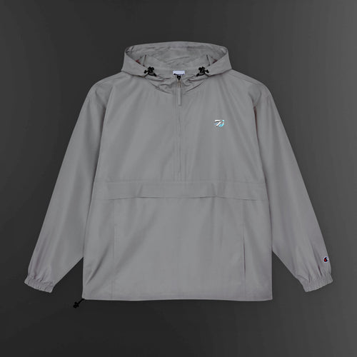 Light Blue Packable Anorak Jacket – Minimal Crest Hooded Windbreaker