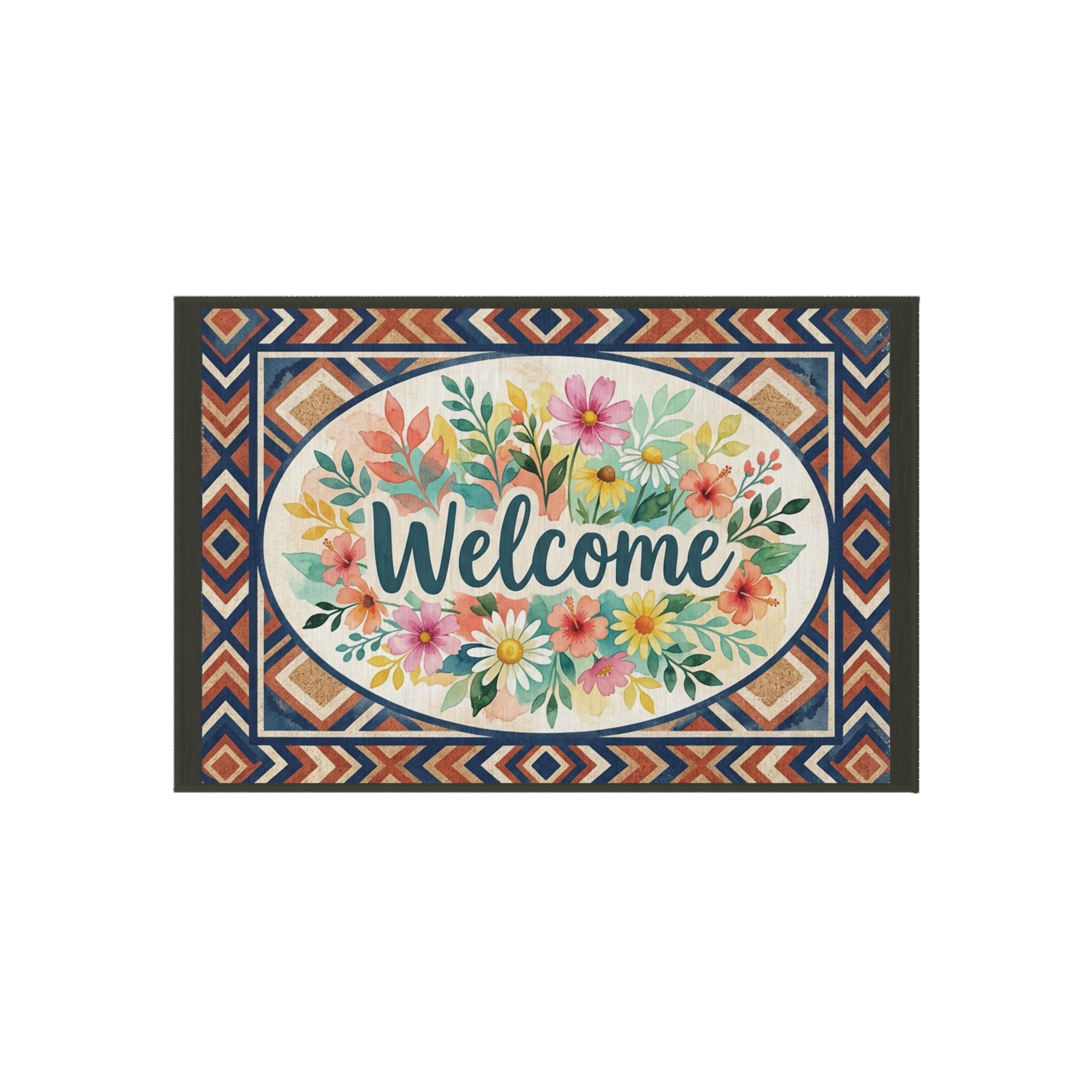 Floral Welcome Outdoor Rug | Watercolor Flowers Doormat