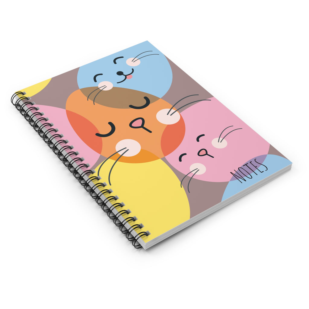 Colorful Cat Faces Spiral Notebook | Cute Kawaii Cats Ruled Notes