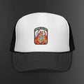 Screaming Flame Skeleton trucker cap | fire badge patch design